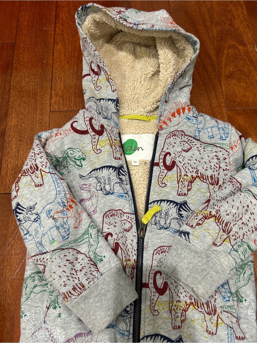 Boden Grey Hoodie with Multicolor Dinosaur Prints